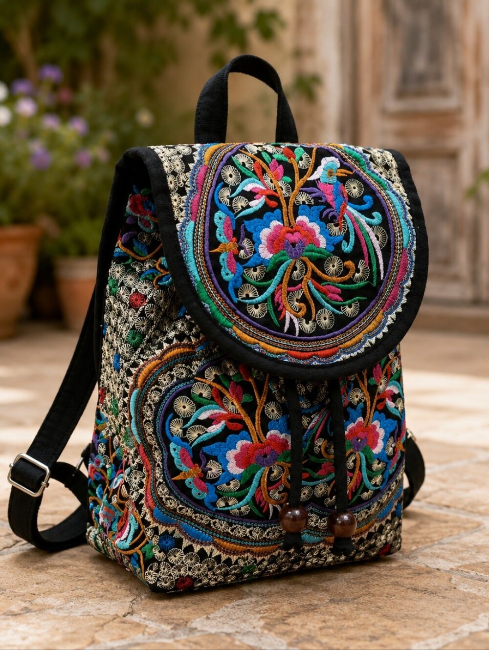 Boho Embroidered Floral Mini Backpack Festival Hippie Travel Bag
